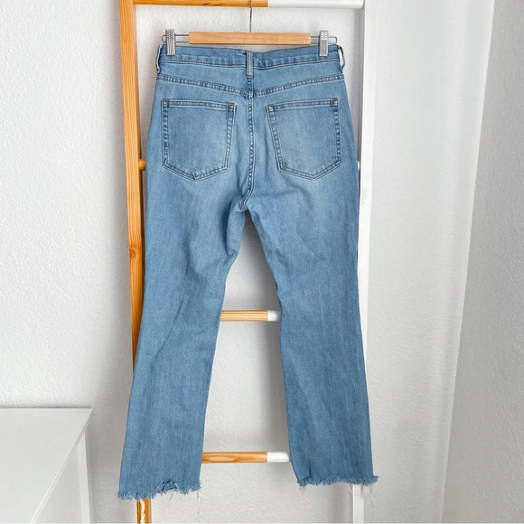 Everlane Straight Leg Denim Jeans Distressed Raw Hem Light Blue High Waisted - Picture 2 of 12